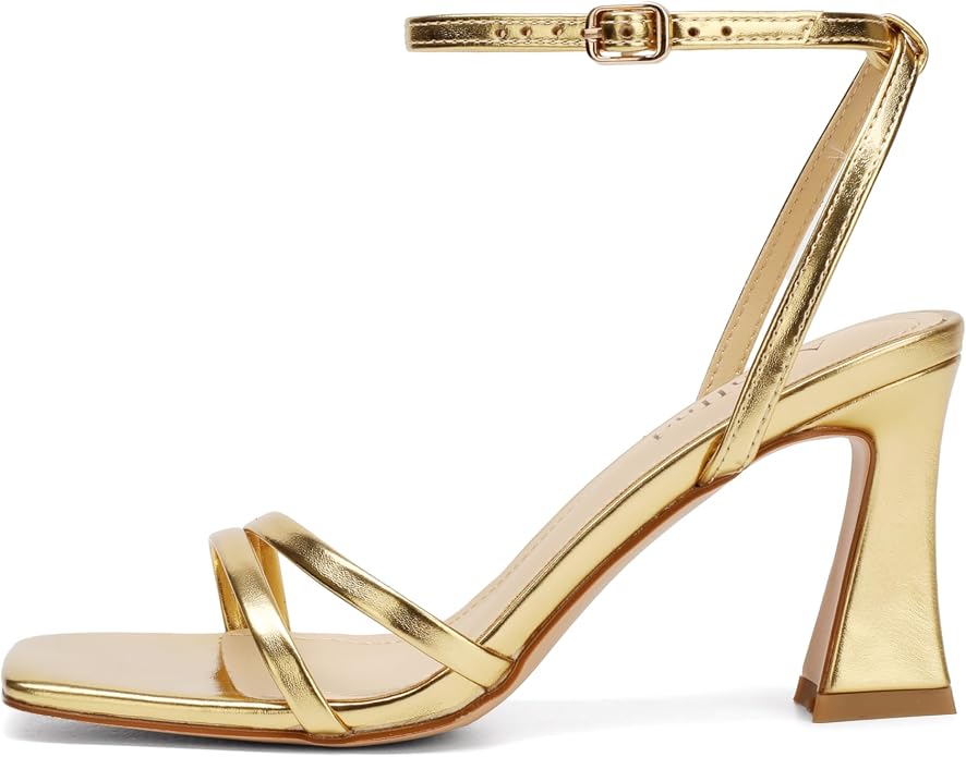 AIUNIIND Chunky Heels for Women, Square Open Toe Strappy Sandals, 3.15 Inch | High Thick Heel Shoes, Adjustable Ankle Strap, Comfortable, for Dress, Wedding, Evening Party, Prom