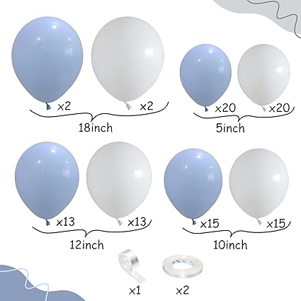 Blue and White Balloon Arch Kit, 100pcs Light Blue White Balloon Garland Kit with Different Sizes Balloons, Baby Blue Pastel Blue White Balloons for Baby Shower Wedding Birthday Party Decorations