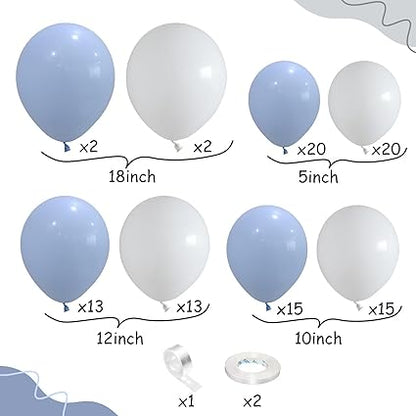Blue and White Balloon Arch Kit, 100pcs Light Blue White Balloon Garland Kit with Different Sizes Balloons, Baby Blue Pastel Blue White Balloons for Baby Shower Wedding Birthday Party Decorations