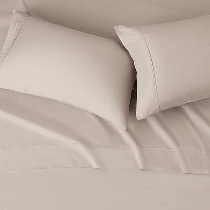 Basics Lightweight Super Soft Cooling, Easy Care Breathable Wrinkle Free Microfiber Comfortable 4-Piece Bed Sheet Set with 14-Inch Deep Pockets, Queen, Taupe, Solid