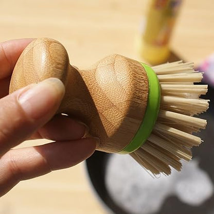 1 Pack Dish Brush Vegetable and Fruit Brush with Bamboo Handle and Detachable Woven Lanyard
