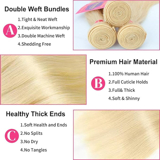 613 Bundles Human Hair 26 Inch Straight Blonde Human Hair Bundles 100 Unprocessed 12A Brazilian Virgin Human Hair Bundles 1 Blonde Bundle 100G 613 Quick Weave Bundles