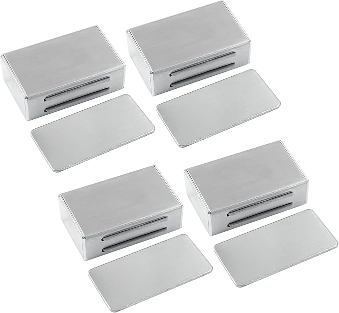 Waziaqoc 4 Pack Magnetic Door Catch, Stainless Steel Magnetic Latch with Adhesive, Ultra Thin Door Magnets, No Drilling Cupboard Magnetic Latches for Drawer Closet and Kitchen Cabinet