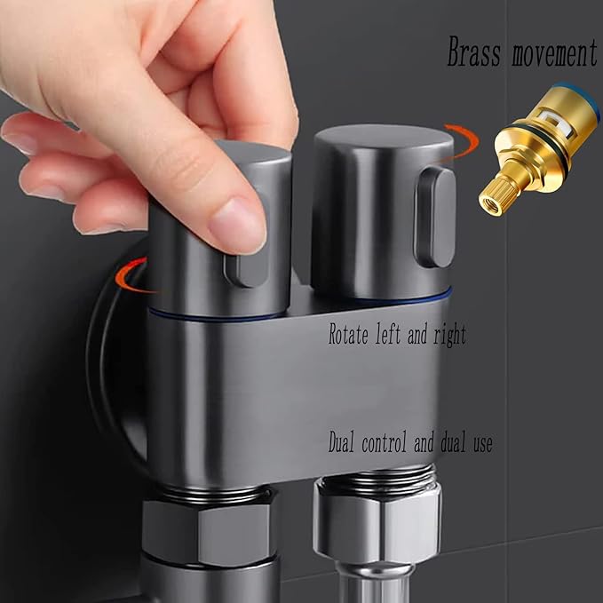 1-In-2-Out Dual Control Valve, 1-In-2-Out Washing Machine and Toilet Faucet, Dual Control Valve for Bidet, Bathroom Faucet Double Handle Dual Control with Pull Out Sprayer (Black)
