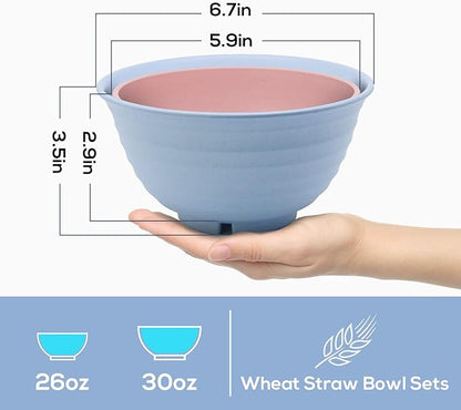 Numkey 26 oz Set Of 4 Salad bowls Small wheat straw bowls for kitchen Soup bowls Breakfast cereal bowl Unbreakable Lightweight DishwasherMicrowave safe BPA Free (Beige)