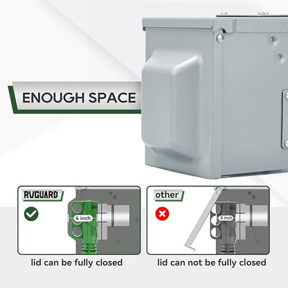 RVGUARD 50 Amp 125/250 Volt RV/EV Power Outlet Box, Enclosed Lockable Weatherproof Outdoor Electrical NEMA 14-50R Receptacle Panel, ETL Listed