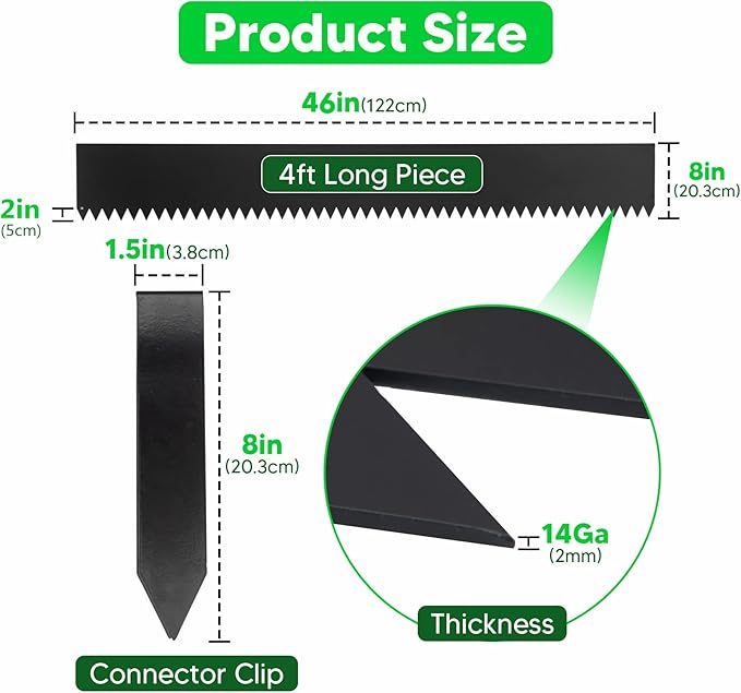 TMEE Landscape Edging Border 46 inch Strips, 6 inch Depth Hammer in Metal Edging for Landscaping with Clips 3 Pack