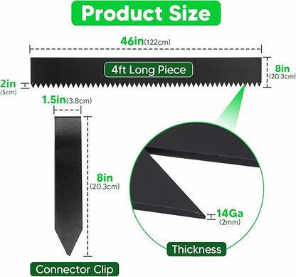 TMEE Landscape Edging Border 46 inch Strips, 6 inch Depth Hammer in Metal Edging for Landscaping with Clips 3 Pack