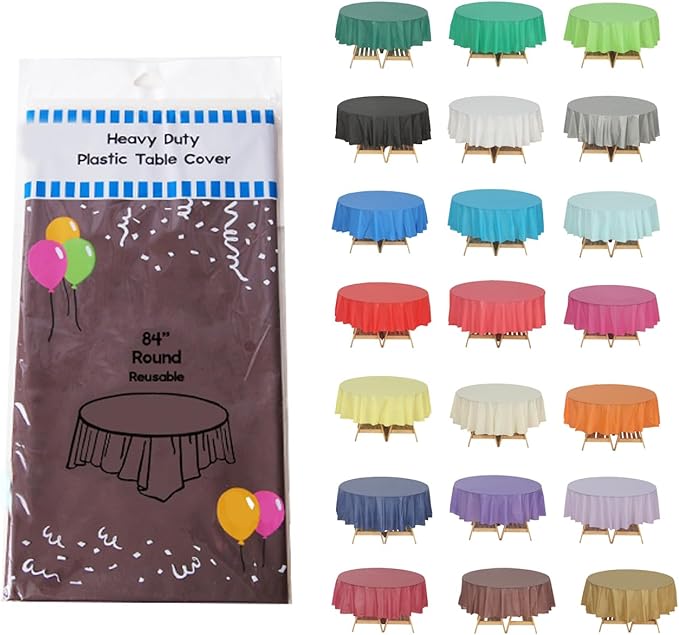 Evershine 6 Pack 84 Inch Plastic Table Cover, Brown Round Disposable Table Covers Plastic Tablecloth
