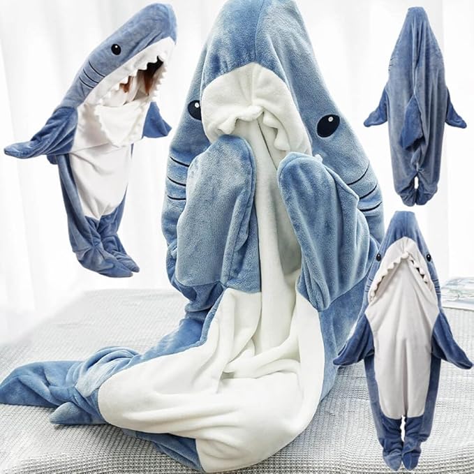 Shark Blanket Hoodie Onesie for Adult  Kid, Wearable Shark Sleeping Bag, Soft Cozy Onesie Costume