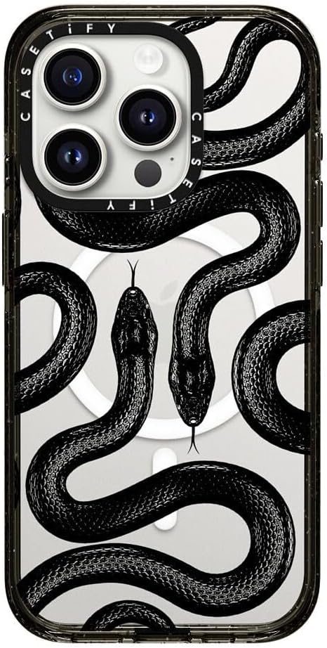 CASETiFY Impact Case for iPhone 15 Pro [4X Military Grade Drop Tested / 8.2ft Drop Protection/Compatible with Magsafe] - Black Kingsnake - Clear Dark Blue