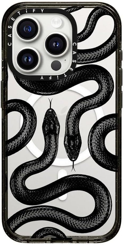 CASETiFY Impact Case for iPhone 15 Pro [4X Military Grade Drop Tested / 8.2ft Drop Protection/Compatible with Magsafe] - Black Kingsnake - Clear Dark Blue