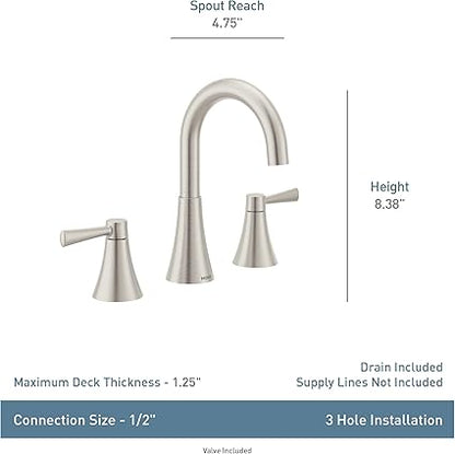 Moen Ronan Spot Resist Brushed Nickel Two-Handle Widespread Modern Bathroom Faucet, Valve Included, 84023SRN
