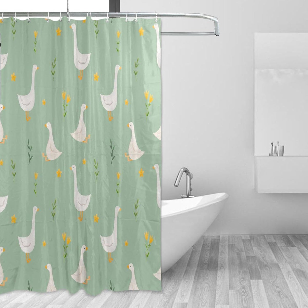 Shower Curtain Goose Bird Bathroom Decor Waterproof Fabric with Hooks 60x72 Inch