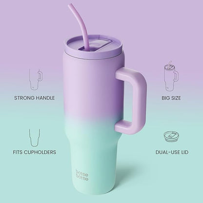BOTTLE BOTTLE 40 oz Tumbler with Handle and Straw, Stainless Steel Vacuum Travel Mug,Car Cup, water bottle for Gifts Party Office Coffee (Purple Green)