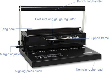 Wire Binding Machine Spiral Coil 3:1 Pitch Punch 12 Sheets Bind 120 Sheets for A4 A5, Simply Customize Paper Margin