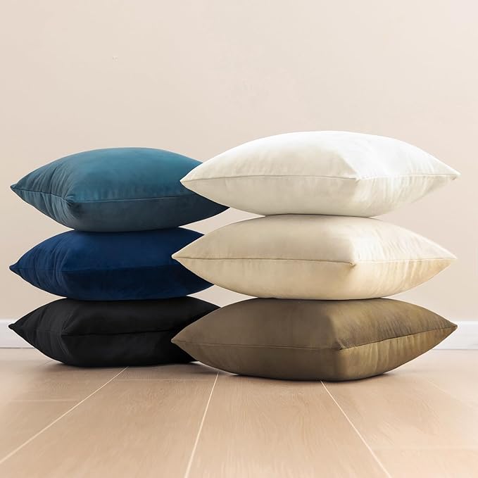 Phantoscope Pack of 2 Velvet Decorative Throw Pillow Covers Soft Solid Square Cushion Case for Couch Navy Blue 12 x 20 inches 30 x 50 cm