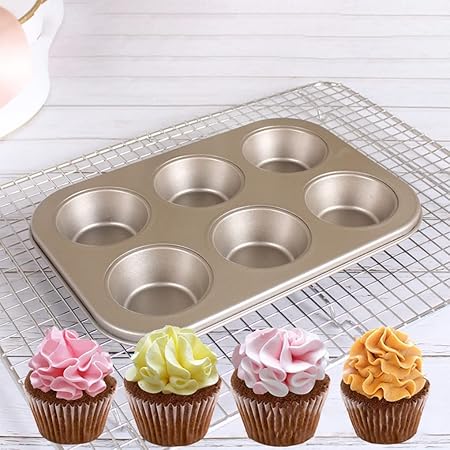 Mini Bund Cake Pan, 6-Cavity Fluted Tube Cake Pan Brownie Bowl Pan Small Round Cake Mold Shortcake Pan for Fall Baking Thanksgiving Bavarois Carbon Steel Cake Pan, Gold