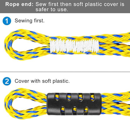 SELEWARE Self-Centering Boat Tow Harness for Tubing, Stainless Steel Quick Connector, Heavy Duty Floating Tow Rope for 1-4 Riders, Wakeboarding  Jet Ski