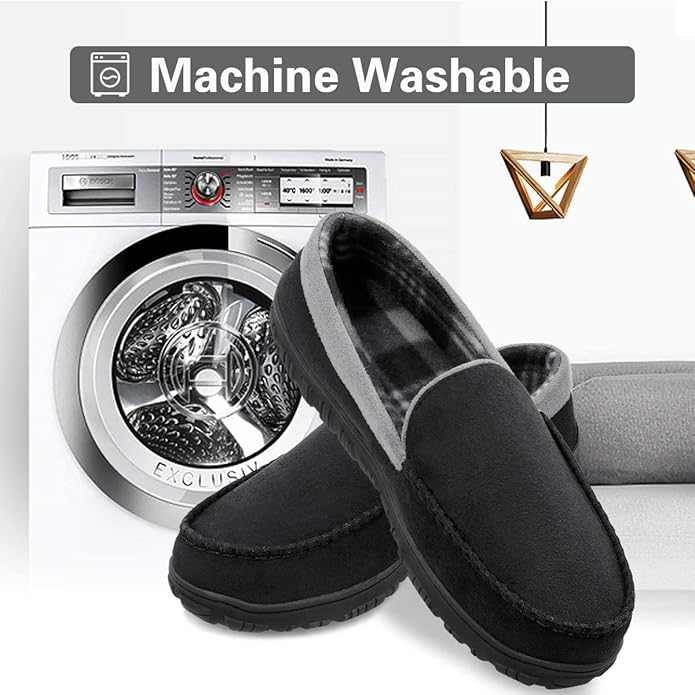 shoeslocker Mens Slippers Microsuede Moccasin Memory Foam House Shoes