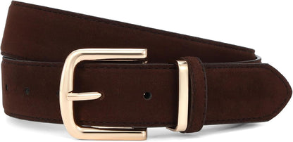 HOTWILL Women Suede Belt for Jeans Dresses Fashion Chunky Ladies Waist Belts with Gold Buckle Small
