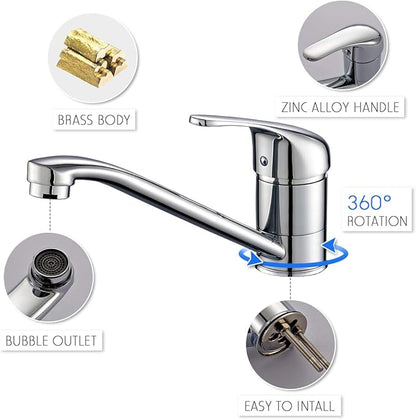 ROVATE Classic Single Handle Kitchen Sink Faucet, Brass 360 Degree Swivel Single Hole Mixer Faucet, Chrome