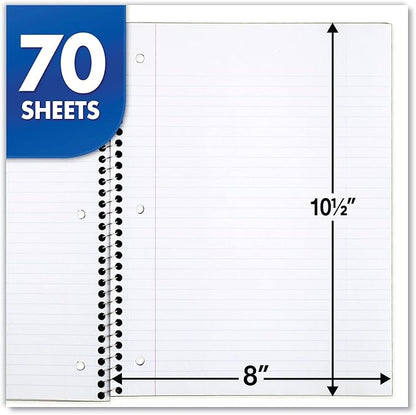 Mead Spiral Notebooks, 6 Pack, 1 Subject, College Ruled Paper, 7-12" x 10-12", 70 Sheets per Notebook, Color Will Vary (73065)