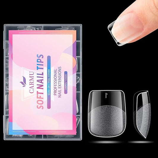 Carmu Extra Short Gel Nails Tips, 240pcs Full Cover Half Matte Acrylic Tips, 12 Sizes Pre-Shaped Short Square Press on Nails False Clear Nail Tips for Nail Extension DIY Salon