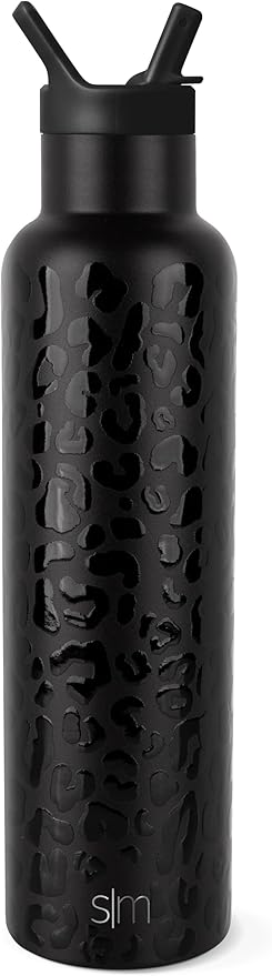 Simple Modern Water Bottle with Narrow Mouth Straw Lid Metal Thermos Vacuum Insulated Stainless Steel l Reusable Leak Proof BPA-Free Flask | Ascent Collection | 24oz, Black Leopard