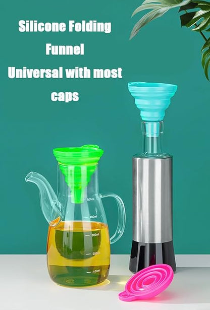 Collapsible Silicone Funnel for Kitchen, 2 Sizes Extra Wide Mouth Non-Spill Design, Leak-Proof Oil Bottle Filler with Hanging Hole for Cooking, Gasoline, Soy Sauce, Spices (Light Blue, Small)