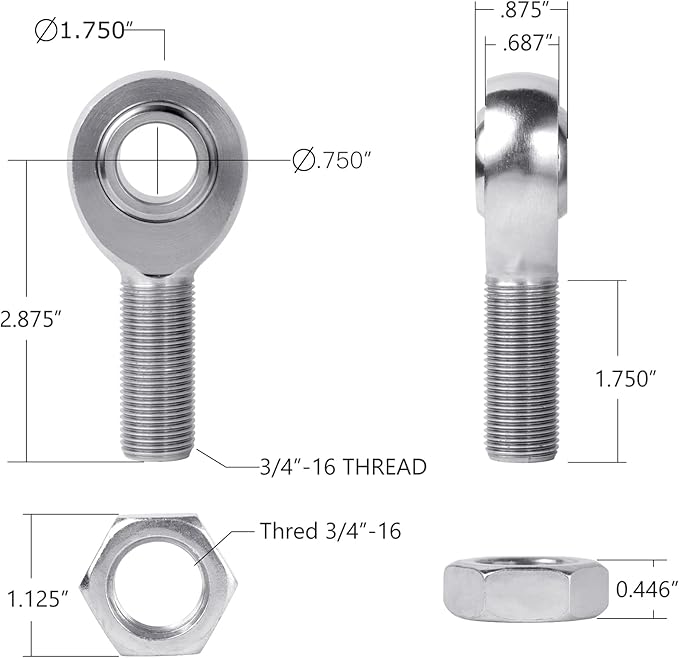 34 Heim Joint Rod End Kit,.750" Chromoly Heim Joints Panhard Rod End Kit for Steering,Suspension, Traction Bars, RightLeft Hand Thread with Spacer,Tube Adapters  Jam Nuts - 1Set