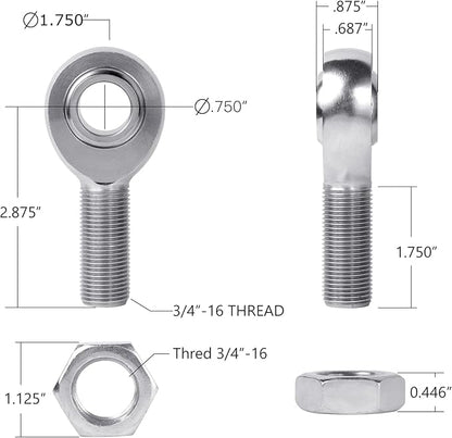 34 Heim Joint Rod End Kit,.750" Chromoly Heim Joints Panhard Rod End Kit for Steering,Suspension, Traction Bars, RightLeft Hand Thread with Spacer,Tube Adapters  Jam Nuts - 1Set