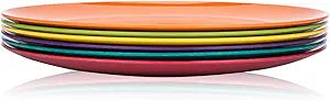 KOXIN-KARLU Melamine Plates, 10.5-inch Dinner Plates Dinnerware Dish, set of 6 in 6 Assorted Colors  100 Melamine, Dishwasher Safe, BPA Free