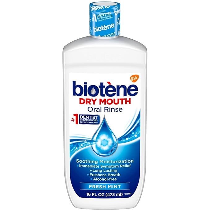 Biotene Alcohol-Free Moisturizing Dry Mouth Oral Rinse Mouthwash, Mint, 16 oz, for Children and Adults (Pack of 1)