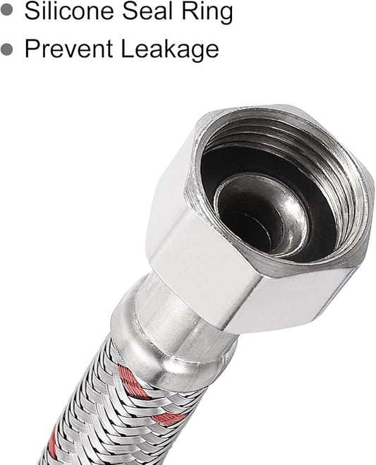 uxcell 28 Inch Long Faucet Supply Line Connector, 2pcs G38 Female Compression Thread x M10 Male Connector Braided M10x1mm 304 Stainless Steel Water Supply Hose Line