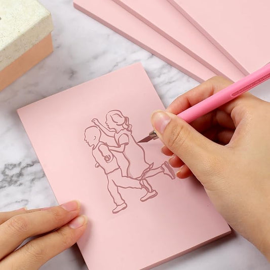 4pcs Pink 4x6 Rubber Block Stamp Carving Kit for Print Making, Soft Rubber Crafts, Easy to Carve, Versatile Stamp Cutting Kit for Linoleum Blocks, Eraser Carving Block, Scrapbooking Supplies