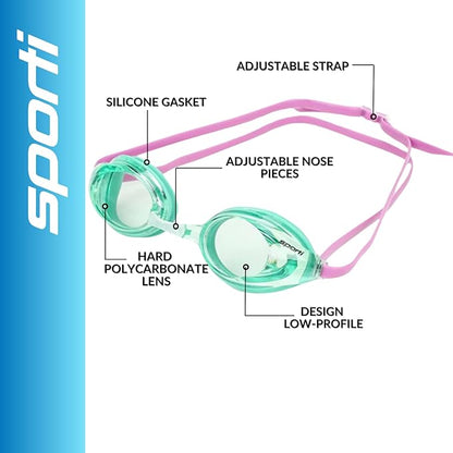 Sporti Unisex Junior Swimming Goggles, Swim Goggles for Kids, Safety for Pool, Beach, Anti Fog UV Protection, Variety Designs