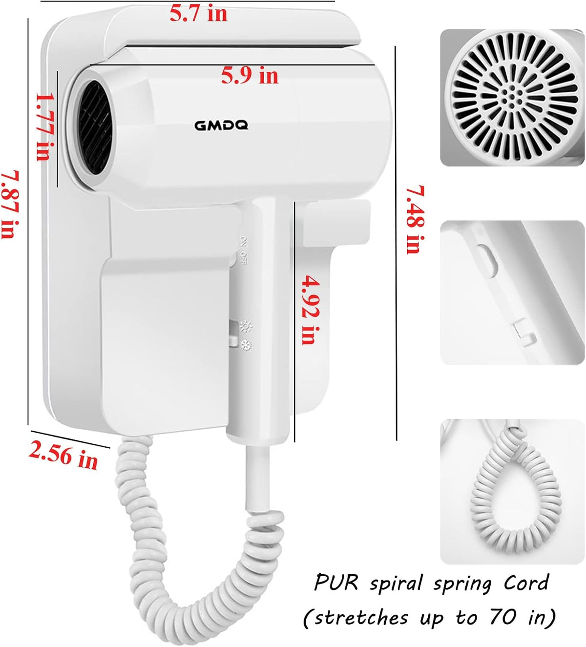 Hotel Wall Mounted Hair Dryer for Bathroom,Restroom Professional Blow Dryer,with Stand Rack,Specialised Motor for Salon,Fast Drying - Gifts?Massage Comb, Screws+ Adhesive? 110V