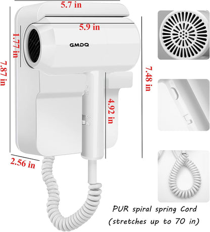 Hotel Wall Mounted Hair Dryer for Bathroom,Restroom Professional Blow Dryer,with Stand Rack,Specialised Motor for Salon,Fast Drying - Gifts?Massage Comb, Screws+ Adhesive? 110V
