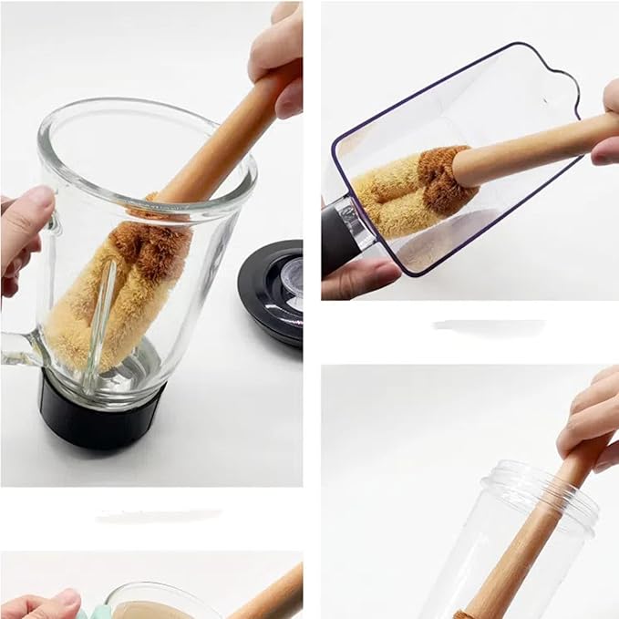 Natural Coconut Palm Long-Handled Cup Brush Wooden Bottle Brush Without Dead Angle Water Cup Cleaning Artifact Cup Brush