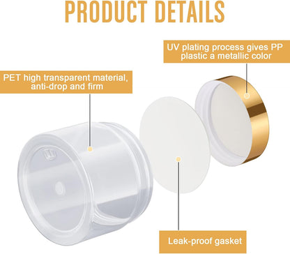 SATINIOR 100 Pcs Plastic Jars with Lids Small Containers Lids Wide Mouth Small Plastic Containers for Lotion Cream Rhinestones Body Butters Travel Storage(2 oz,Gold
