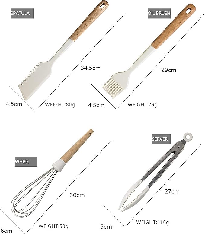1pcs White Silicone Tong with Wooden Handle, Hangable Heat Resistant Cooking Utensils, Silicone Tong for Salad BBQ Serving Buffet Frying Tongs