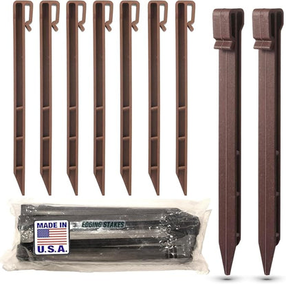 USA MADE - (10 PACK) Brown 10" Inch Heavy Duty Plastic Landscape Edging Stakes, Anchoring Spikes for Edging  Terrace Board