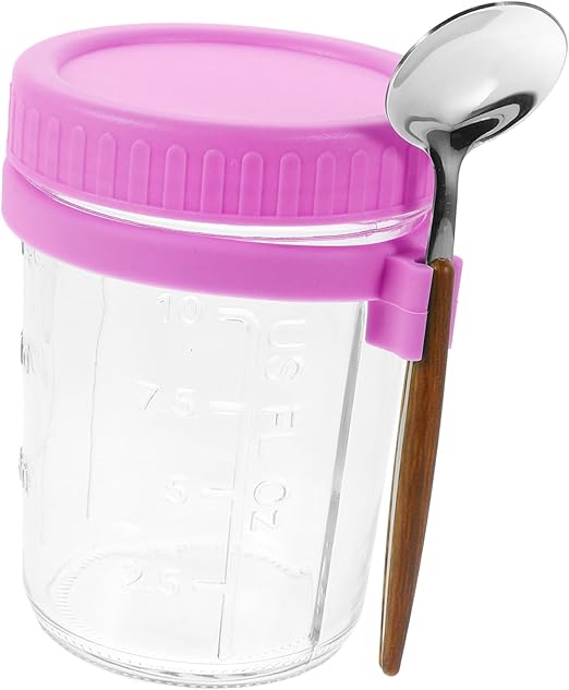 1 Set Oatmeal Cup Clear Dessert Cup Jars with Measurement Marks Large Mouth Food Cup Food Containers Milk Cup Salad Jars with Airtight Lids Cereal Cup Purple Outdoor