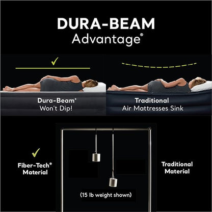 Intex 64123ED Dura-Beam Plus Pillow Rest Fiber-Tech  Queen Size  Built-in Electric Pump  16.5in Bed Height  600lb Weight Capacity