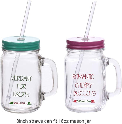 Dakoufish 6 Inch Reusable Thick Plastic Clear Drinking Straws for Short Mini 6oz-8oz Mason Jar Tumblers,Set of 12 Pcs Straws with Cleaning Brush (6inch