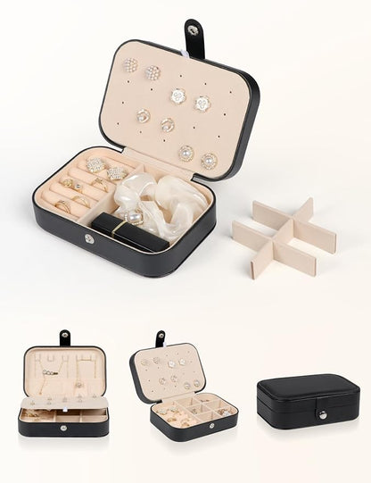 Travel Jewelry Box,Upgraded Travel Jewelry Case,Portable Jewelry Boxes for Women,PU Leather Jewelry Box,Travel Jewelry Organizer for Necklaces,Rings,Earrings,Bracelets,Black
