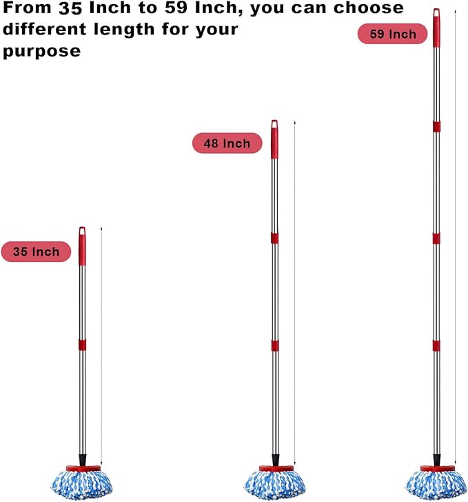 Spin Mop Replacement Handle - 4 Section Mop or Broom HandleStick Compatible with O Cedar Spin Mop Refills and Brooms, 30" to 59", American Threaded Joint End (Mop Head Not Included)