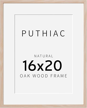 puthiac 16x20 Picture Frames for Wall - Minimalist 16x20 Oak Wood Frames, 16"x20" Picture Frame Wood, Natural Solid Wooden Picture Frames for Wall Art Photo and Prints(1 Pack, Beige)