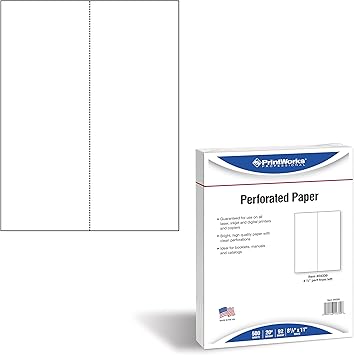 PrintWorks Professional Perforated Paper for Menus, Booklets, Forms and More, 8.5 x 11, 20 lb, 1 Vertical Perf 4.25" From Left, 500 Sheets, White (04339)
